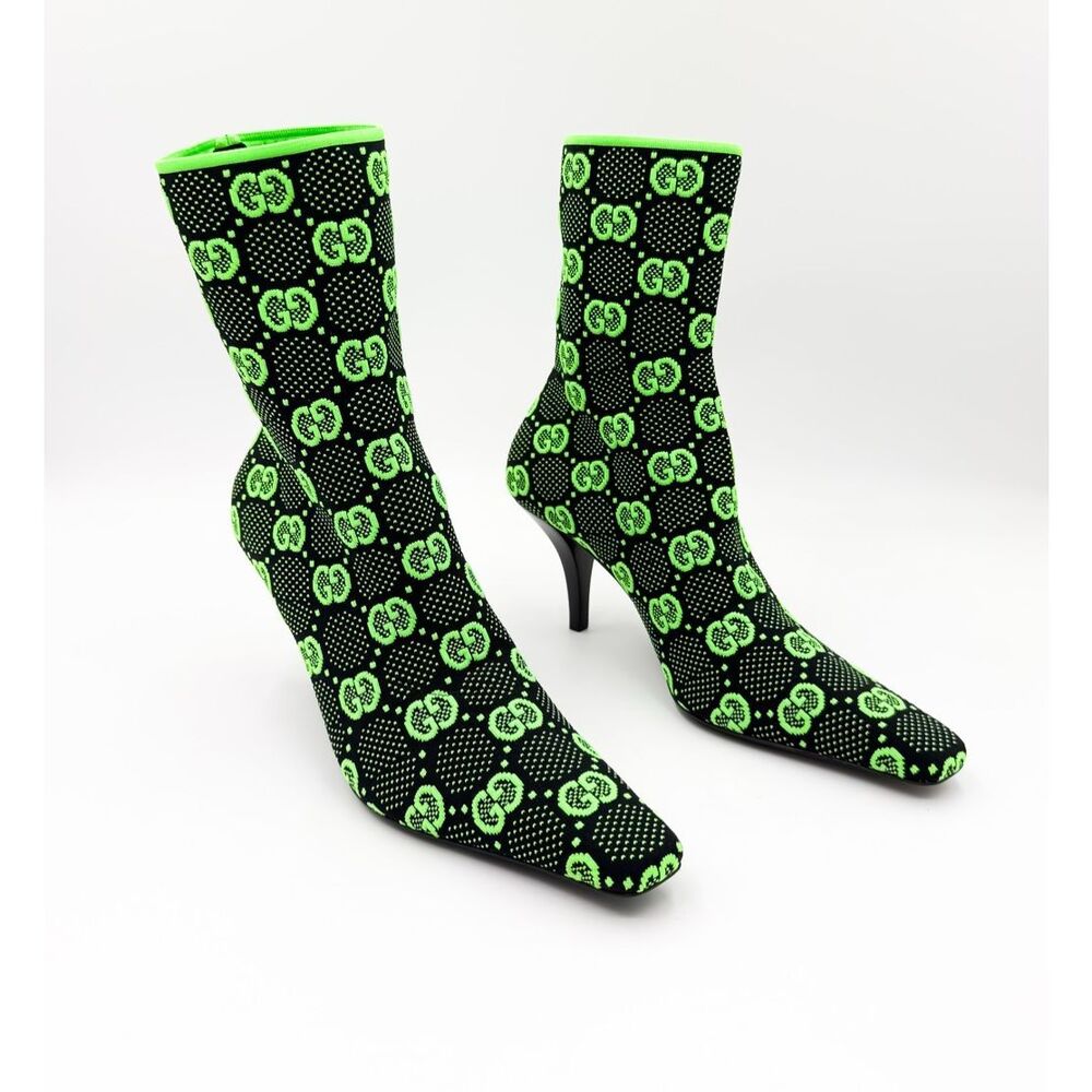 Gucci GG Sock Boot Green Black Heels Bootie Eu 39 US 9